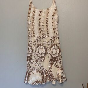 White Gold Sequin Mini Dress Floral Party Cocktail Holiday NYE Glam Women XS